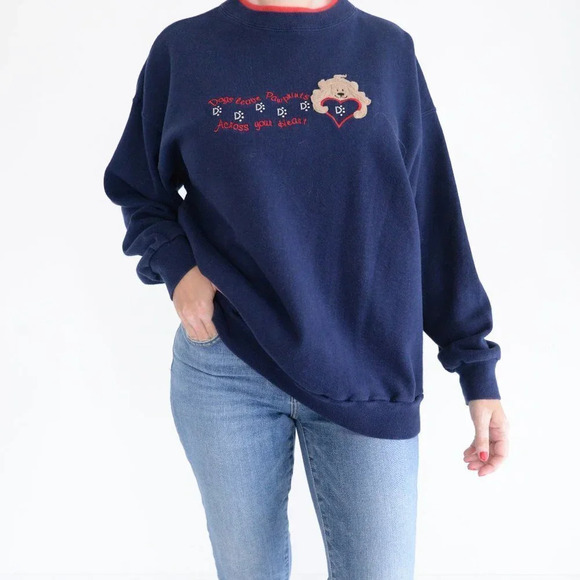 Vintage M&C Sportswear Navy Dogs Leave Paw Prints Crewneck Sweater L - Picture 2 of 11